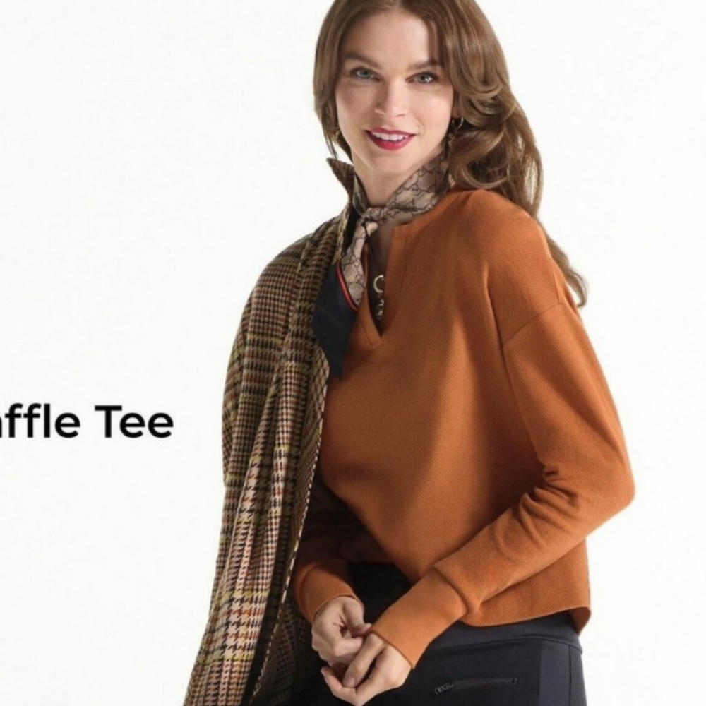 CAbi Long Sleeve Tee in Rust Orange